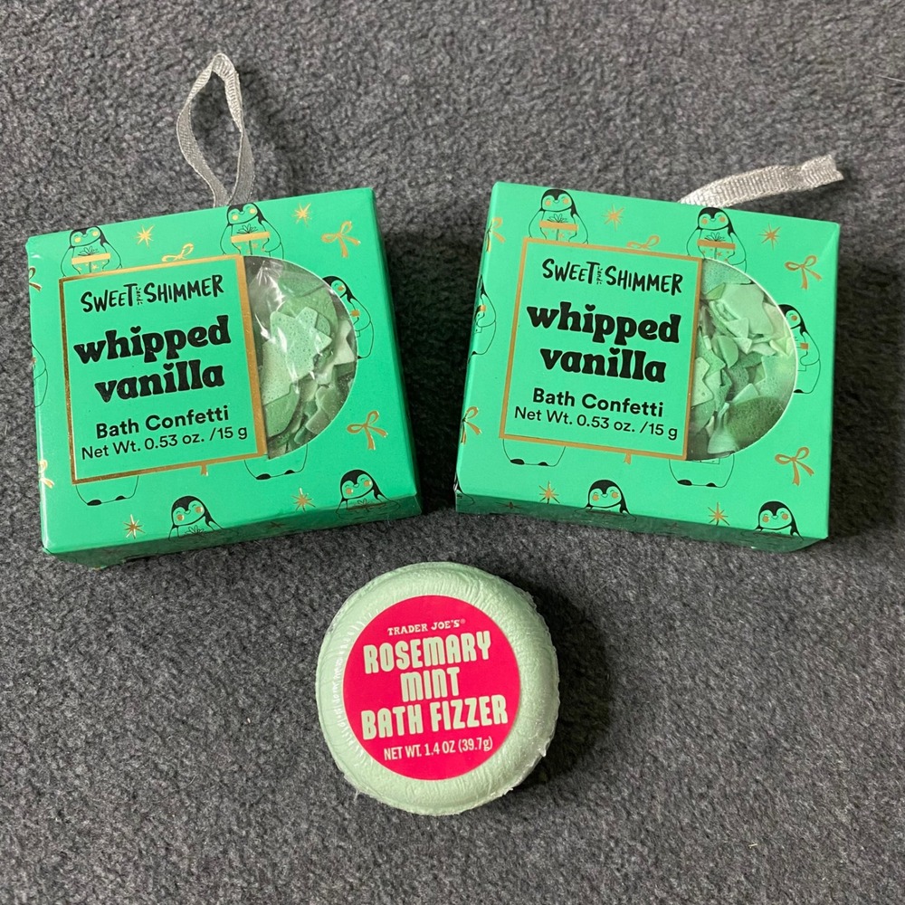 Sweet Shimmer Vanilla Bath Confetti‎ & Trader Joe's Rosemary Mint Fizzer Spa New